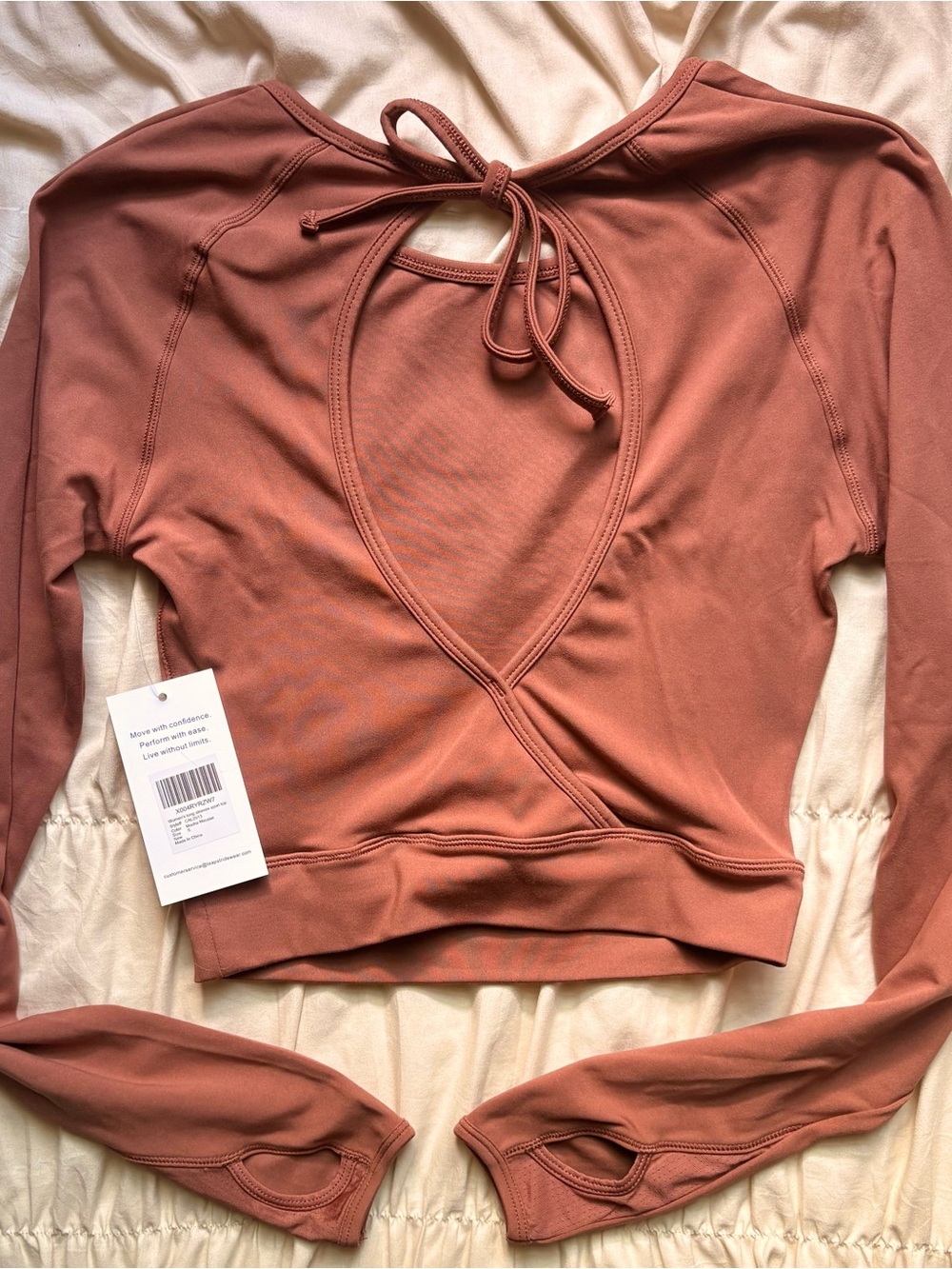 Long Sleeve Tie-Back Crop Top - Rust
